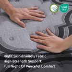 levitex queen mattress 34 cm 5 zone pocket spring with latex & memory foam or extra lumbar & shoulder support Hands pressing grey certified mattress surface