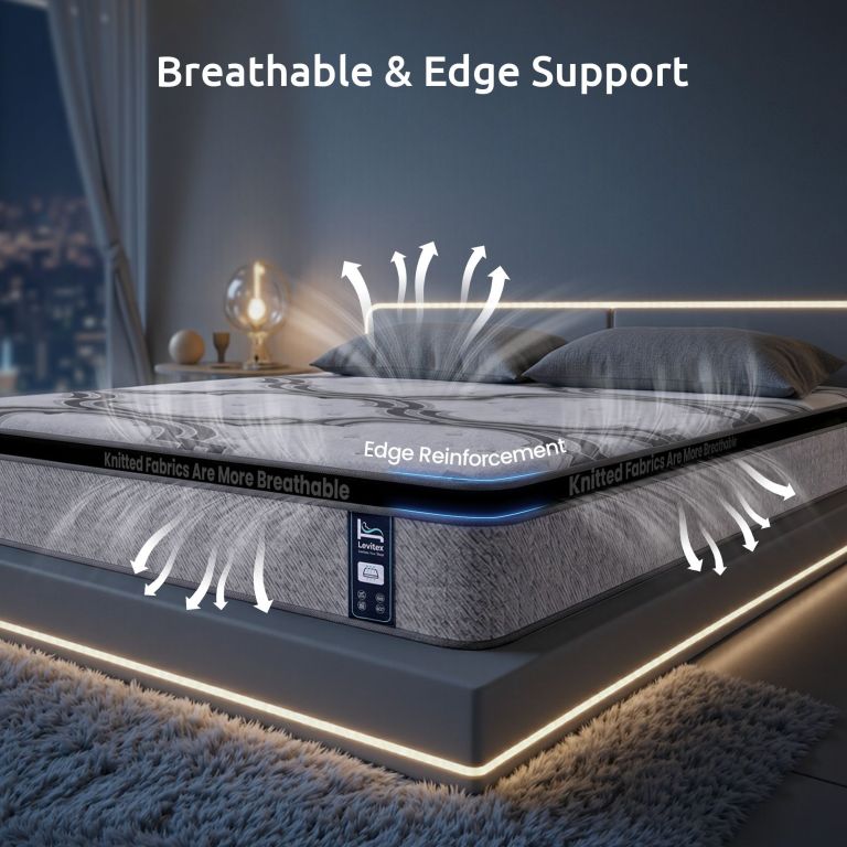 levitex queen mattress 34 cm 5 zone pocket spring with latex & memory foam or extra lumbar & shoulder support Breathable mattress with reinforced edge support