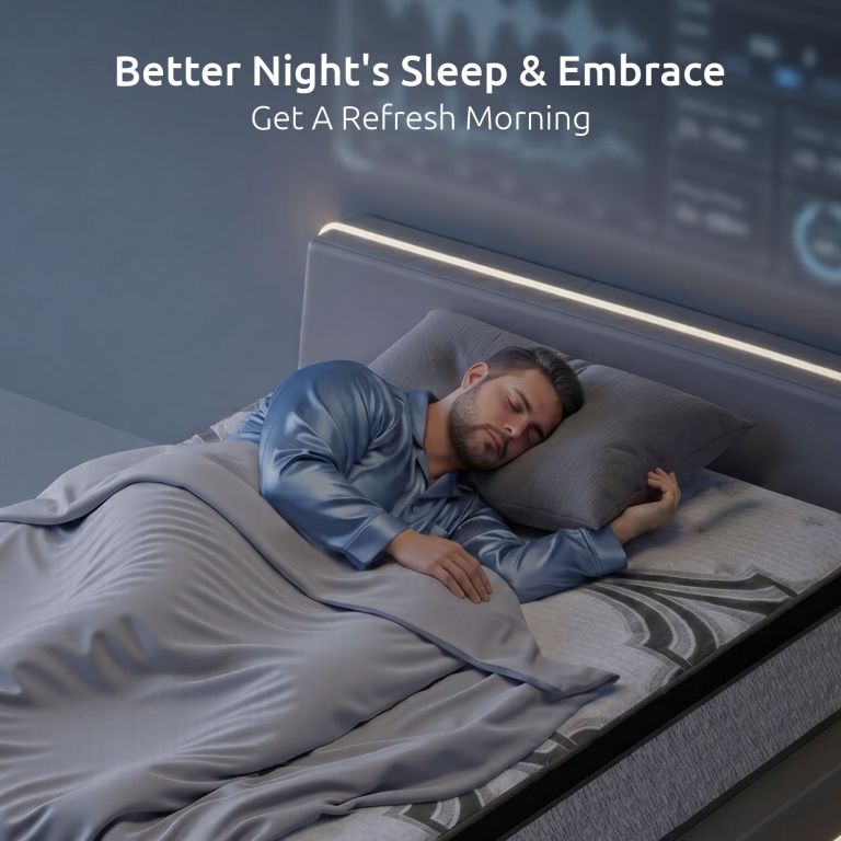 Man sleeping peacefully in modern bedroom at night