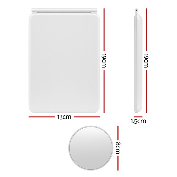 White compact mirror with dimensions labelled
