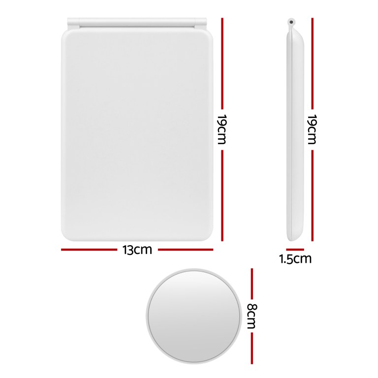 White compact mirror with dimensions labelled