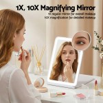 Woman applying lipstick using 1X 10X magnifying mirror