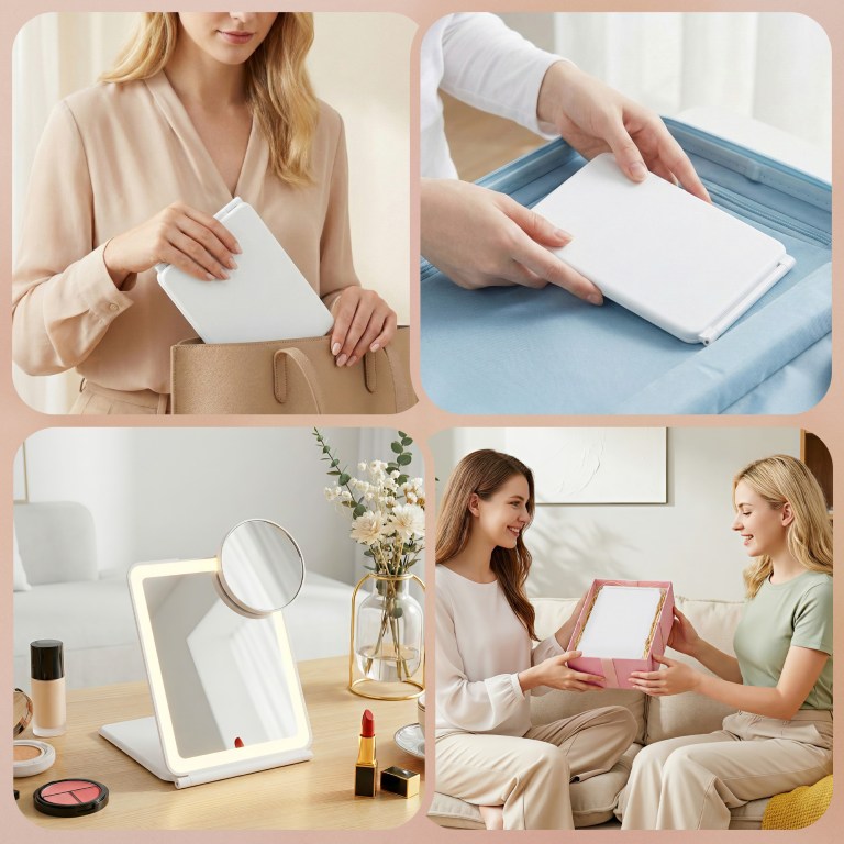 Portable LED makeup mirror for travel and gifting