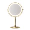 Round LED vanity mirror with gold stand