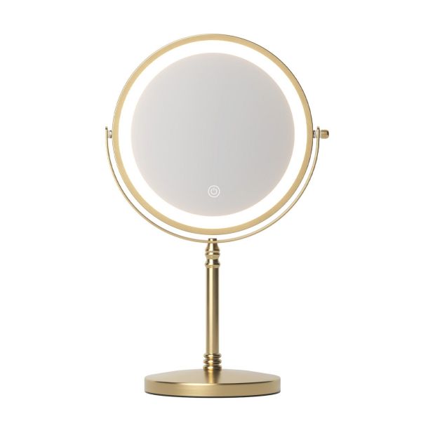 Round LED vanity mirror with gold stand