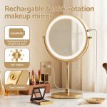 Gold rechargeable 360-degree rotating LED makeup mirror