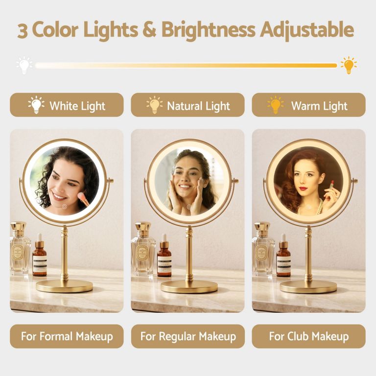 Vanity mirror with adjustable three-colour LED lighting