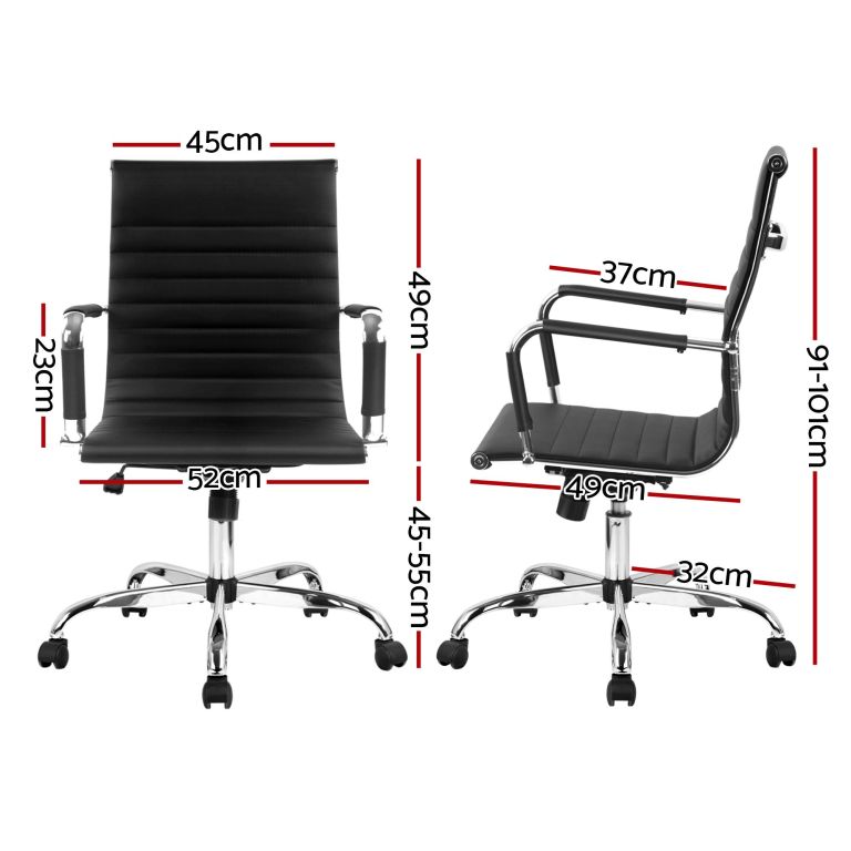 artiss office chair conference chairs pu leather mid back black Black office chair with labelled dimensions