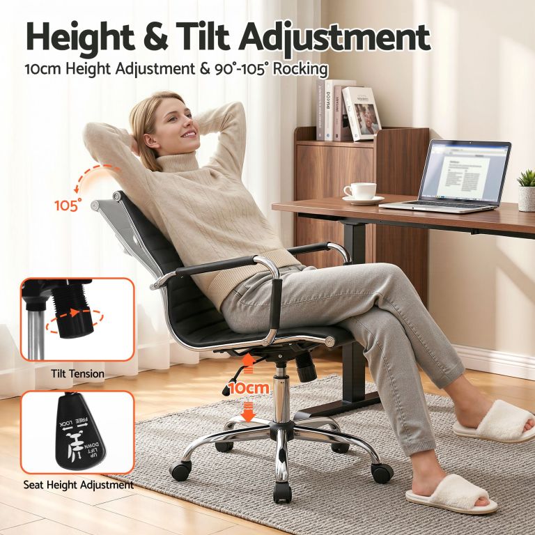 artiss office chair conference chairs pu leather mid back black Adjustable office chair with height and tilt features