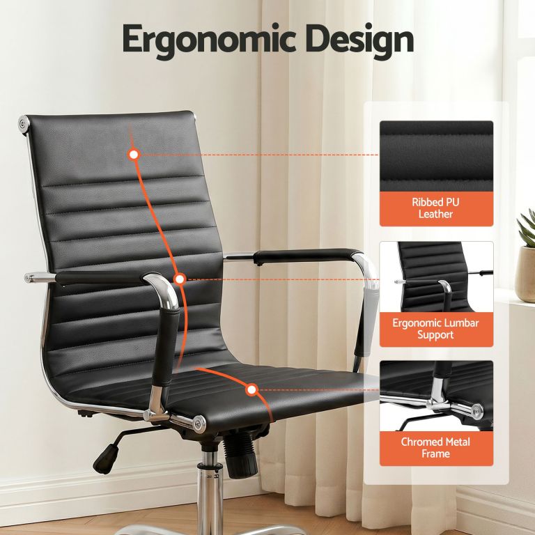 artiss office chair conference chairs pu leather mid back black Ergonomic black office chair with lumbar support