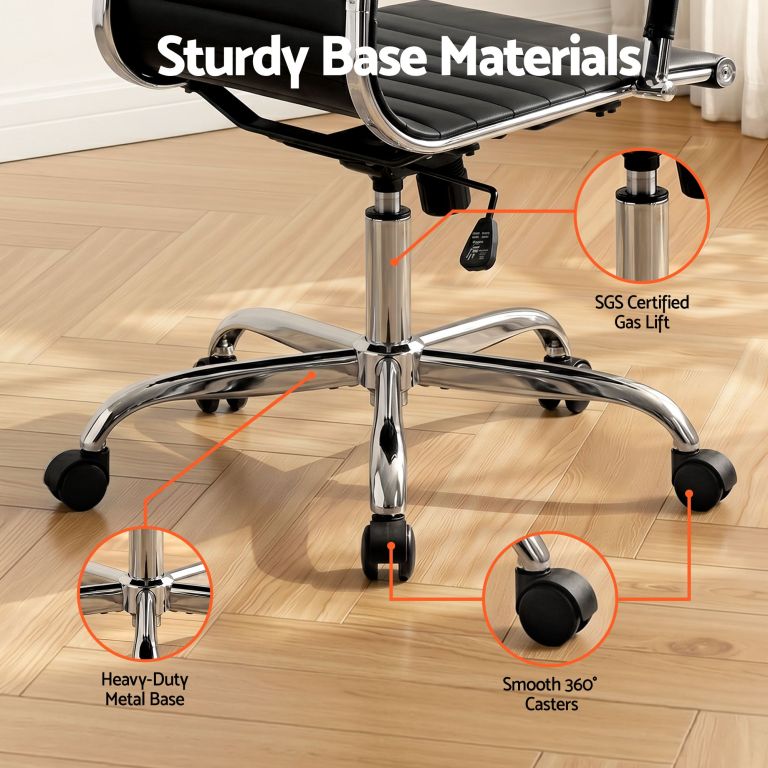 artiss office chair conference chairs pu leather mid back black Heavy-duty office chair base with smooth castors