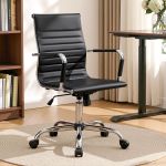 artiss office chair conference chairs pu leather mid back black Black leather office chair in modern home office
