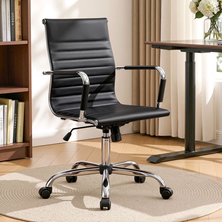 artiss office chair conference chairs pu leather mid back black Black leather office chair in modern home office