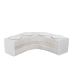 Curved white sculptural bench with round seat pads