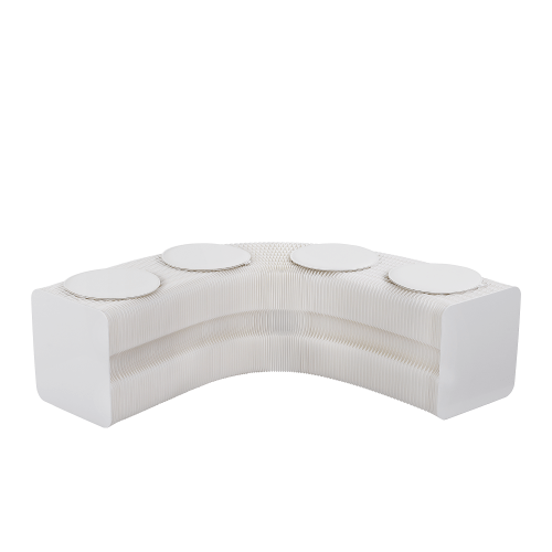 paper bench 4s wh 00.png Curved white sculptural bench with round seat pads