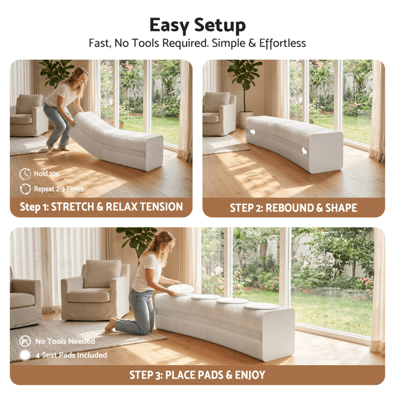 Woman setting up modular bench indoors