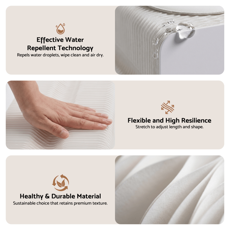 Water-repellent flexible textured material with droplets