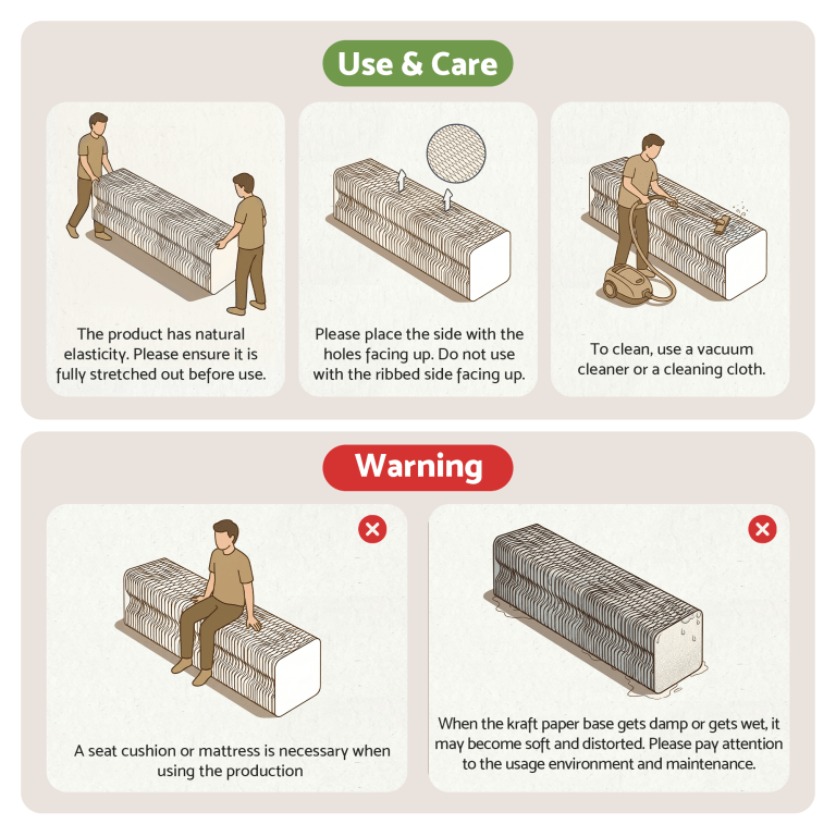 Use and care instructions for honeycomb paper bench