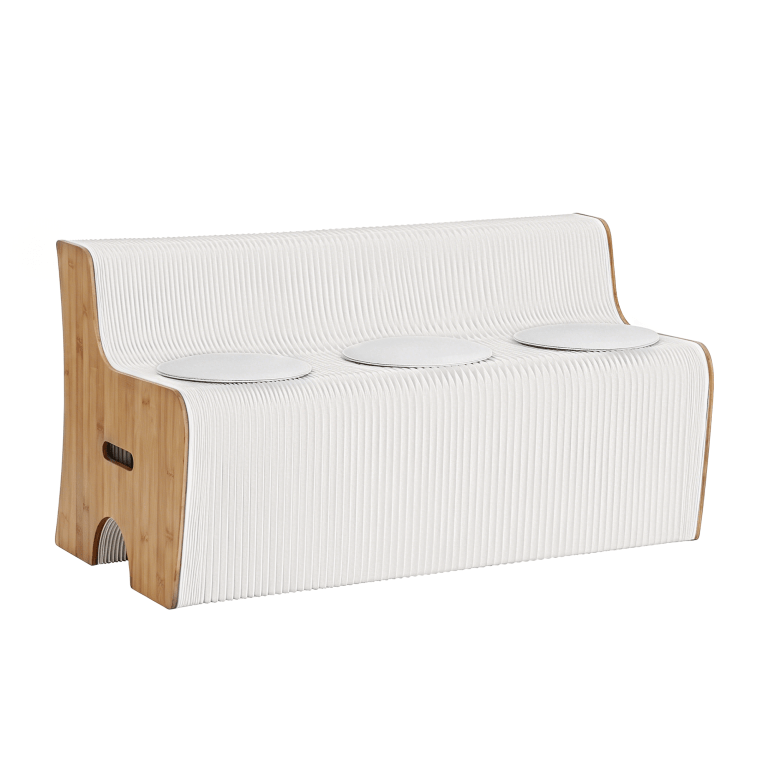 Modern ribbed white bench with timber sides