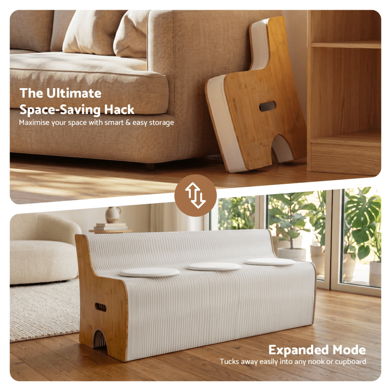 Foldable wooden bench in modern living room