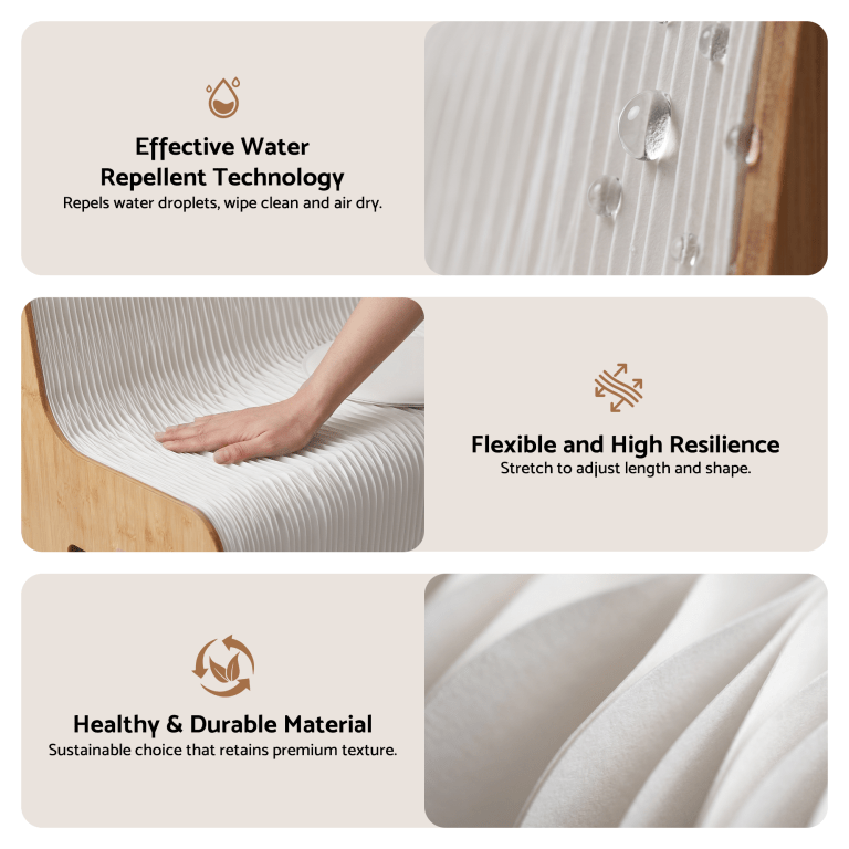 Water-repellent flexible textured surface on wooden bench