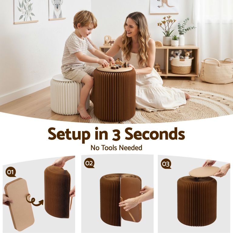 Mother and child playing at foldable stool table