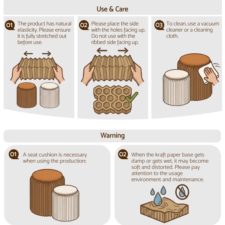 Use and care instructions for paper stool