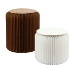 Pleated cylindrical stools in brown and white
