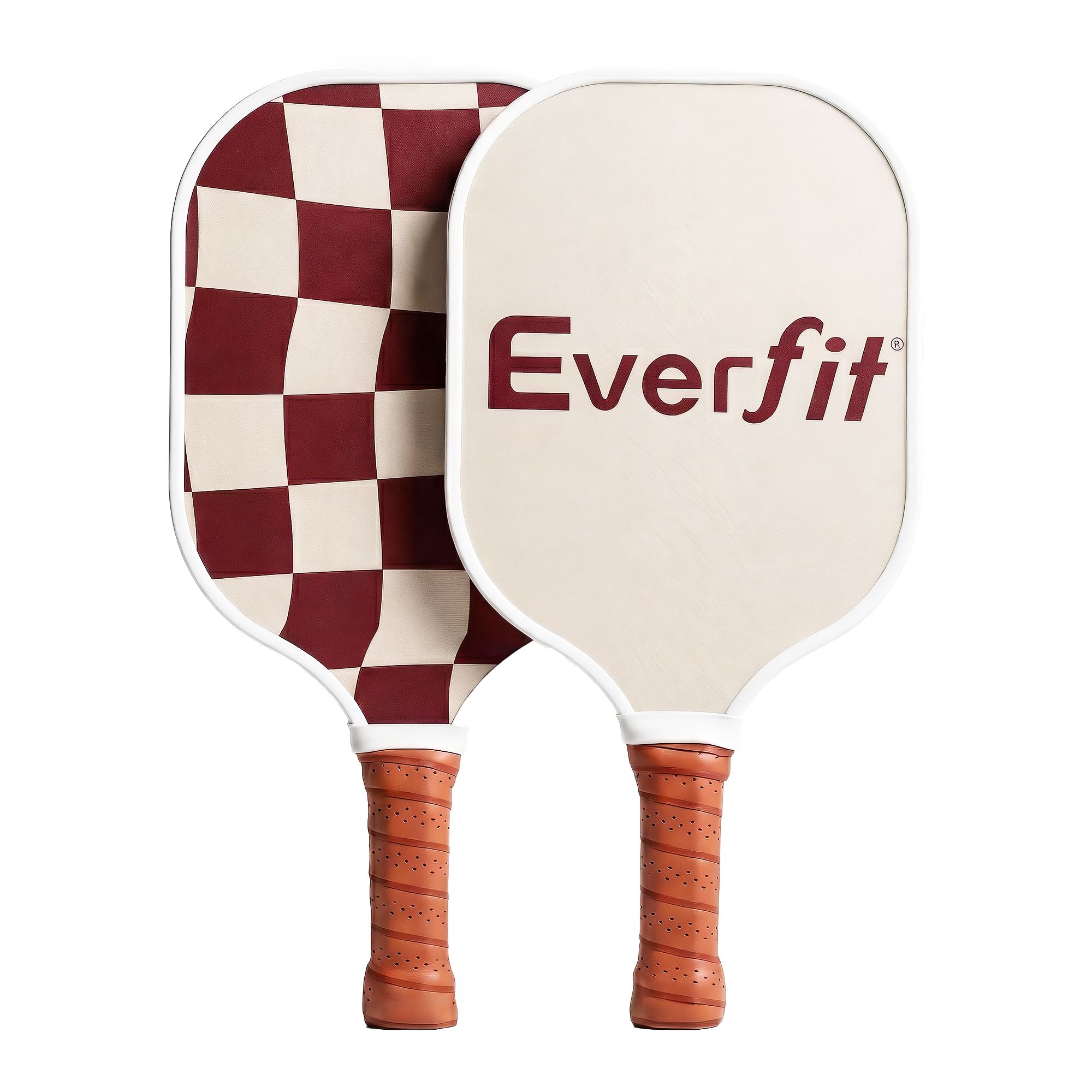Two Everfit beach tennis paddles with checkered design