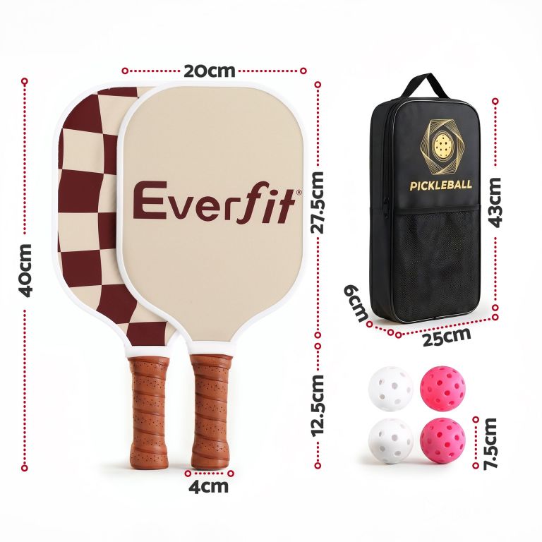 everfit pickleball paddle set fibreglass racquet honeycomb core with bag brown Everfit pickleball paddles, balls and carry bag dimensions
