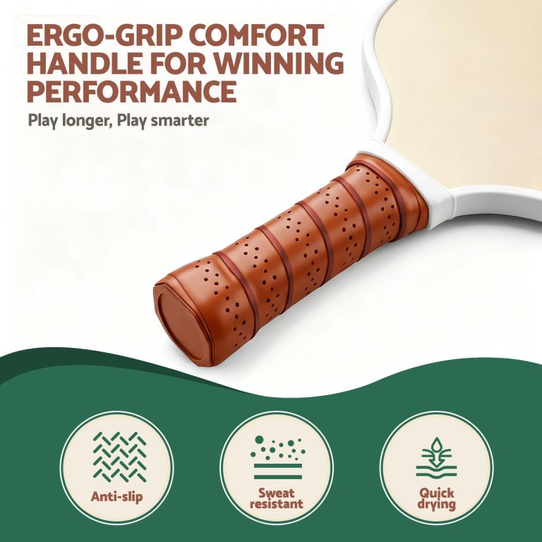 everfit pickleball paddle set fibreglass racquet honeycomb core with bag brown Ergonomic tennis racket handle with perforated grip