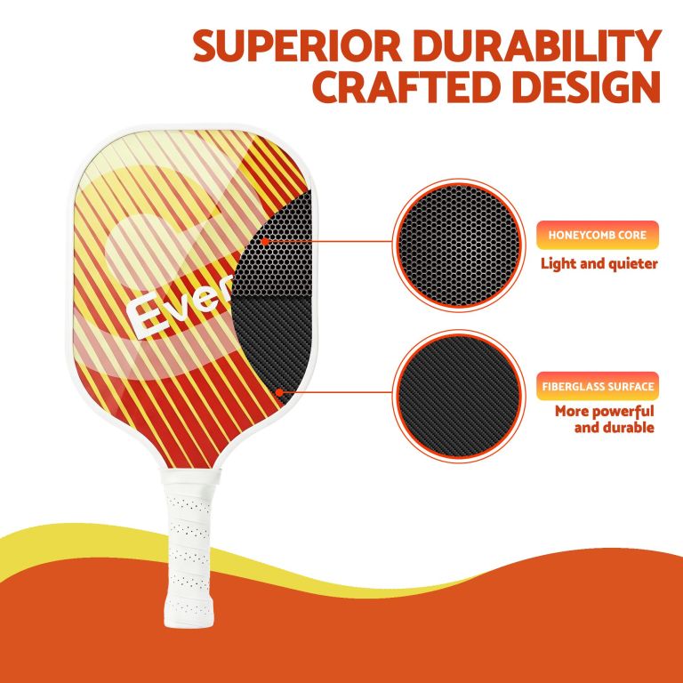 everfit pickleball paddle set fibreglass racquet honeycomb core with bag orange Pickleball paddle with honeycomb core and fiberglass surface