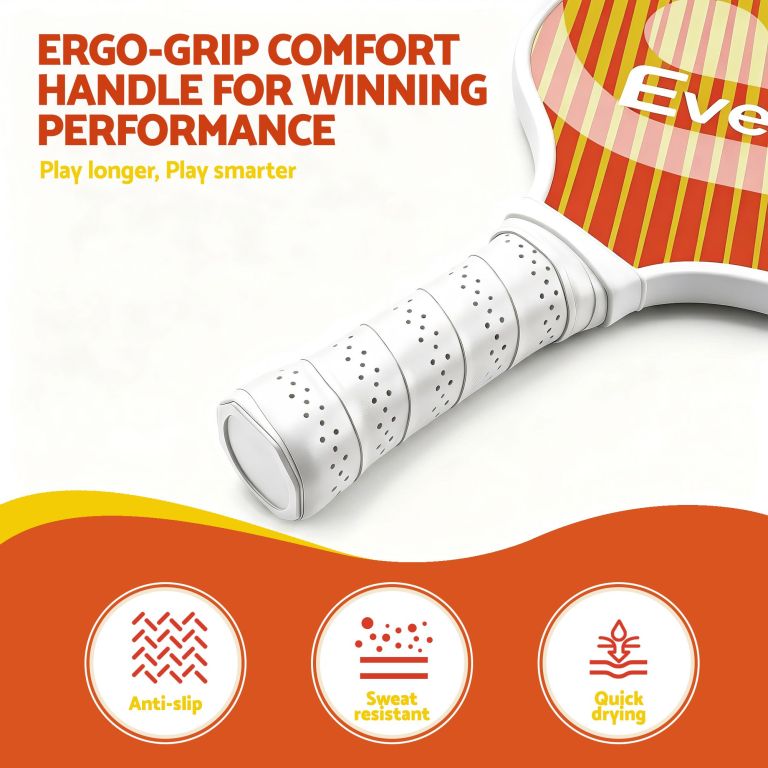 everfit pickleball paddle set fibreglass racquet honeycomb core with bag orange Ergonomic anti-slip pickleball paddle comfort handle
