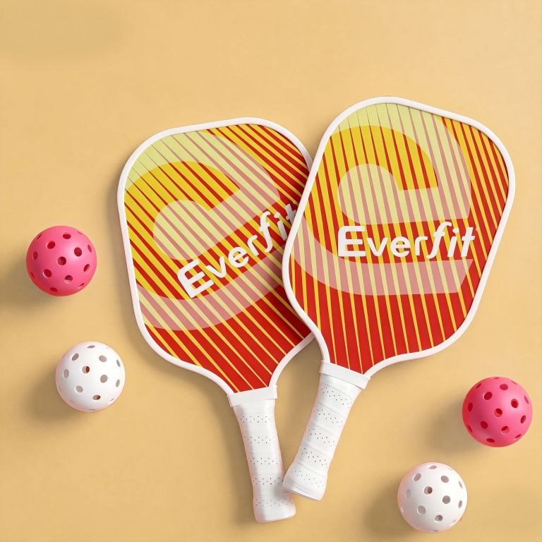 everfit pickleball paddle set fibreglass racquet honeycomb core with bag orange Two Everfit pickleball paddles with balls