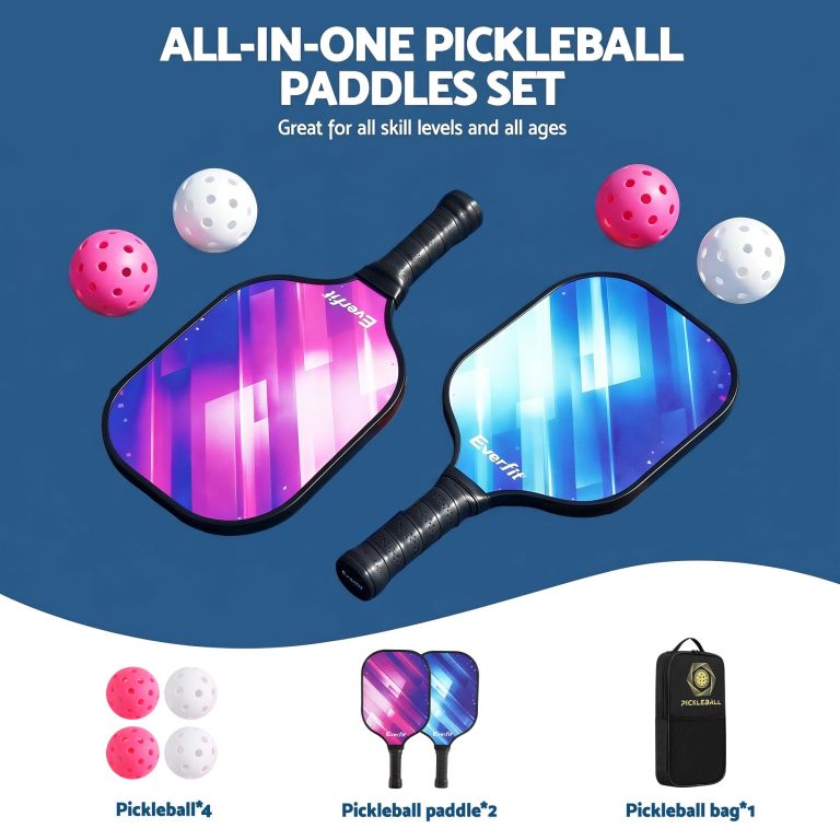 everfit pickleball paddle set fibreglass racquet honeycomb core with bag All-in-one pickleball paddles set with balls and bag