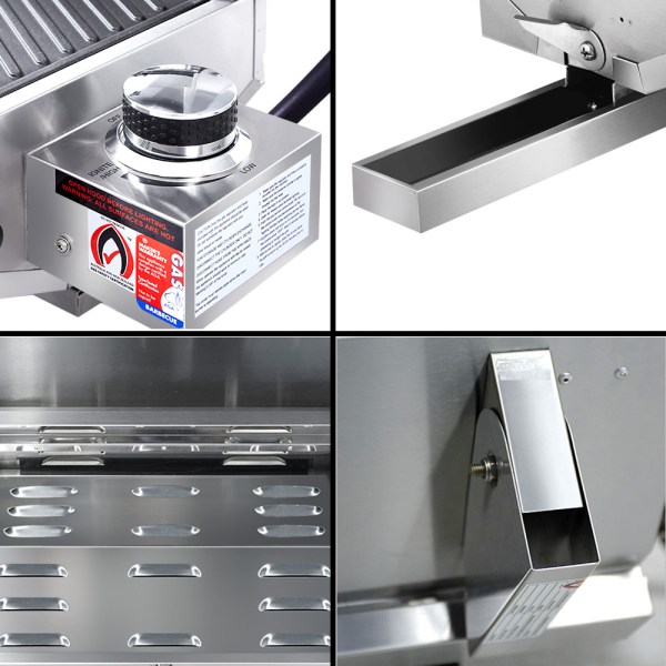 Stainless steel gas barbecue grill details close-up