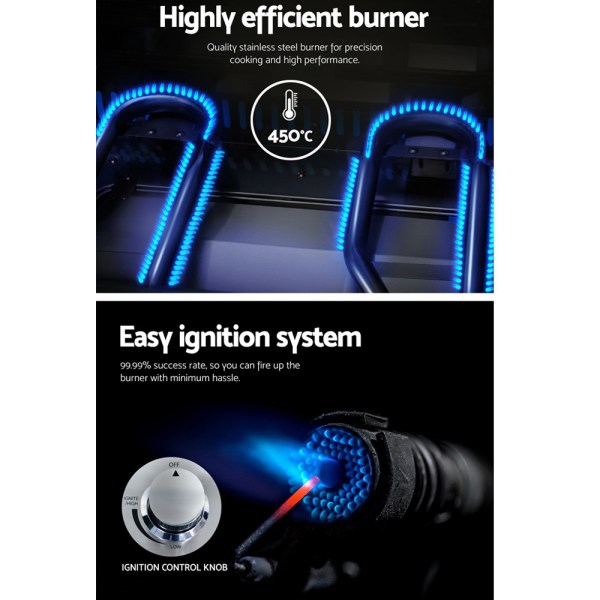 grillz portable gas bbq grill 2 burners with 2 plates High-efficiency gas burner with blue flames