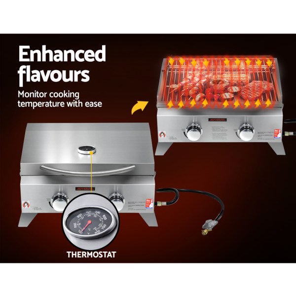 grillz portable gas bbq grill 2 burners with 2 plates Stainless steel gas grill with built-in thermostat