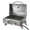 grillz portable gas bbq grill 2 burners with 2 plates Stainless steel portable gas barbecue with open lid