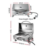 Stainless steel two-burner gas BBQ with dimensions