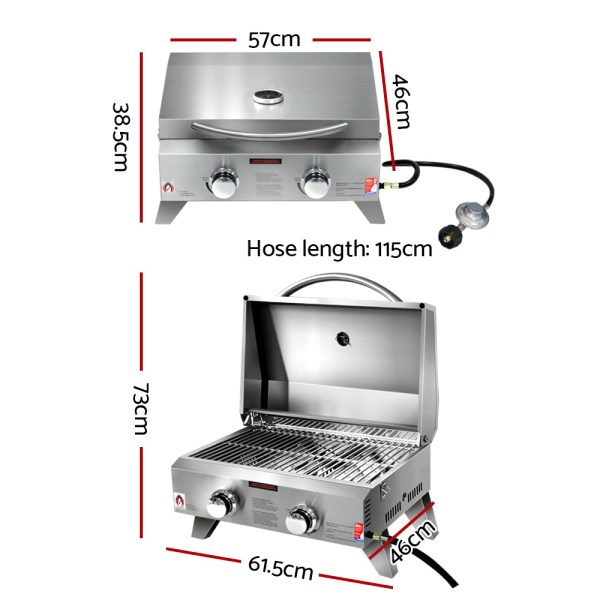 grillz portable gas bbq grill 2 burners Stainless steel two-burner gas BBQ with dimensions