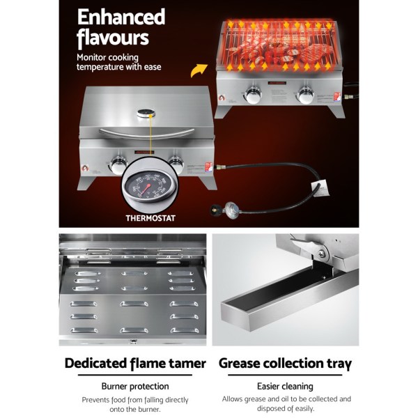 grillz portable gas bbq grill 2 burners Stainless steel gas grill with thermostat control