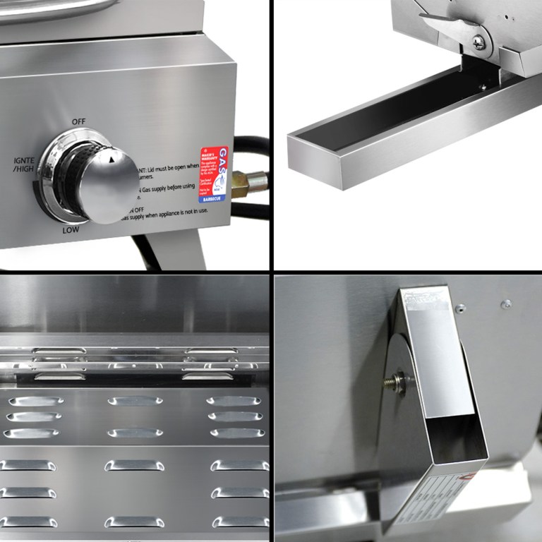 Stainless steel gas barbecue detail close-ups