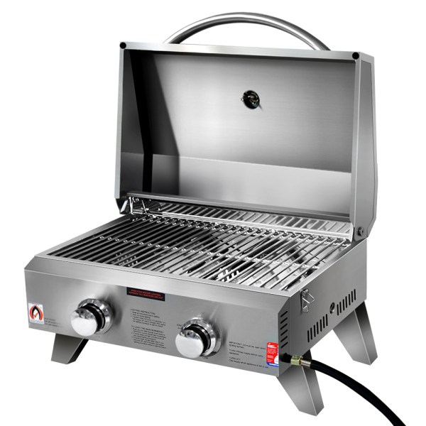grillz portable gas bbq grill 2 burners Stainless steel gas barbecue grill with open lid