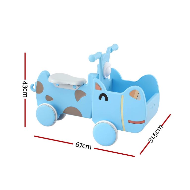 Blue elephant ride-on toy with handlebars
