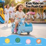 Child riding blue push car at park