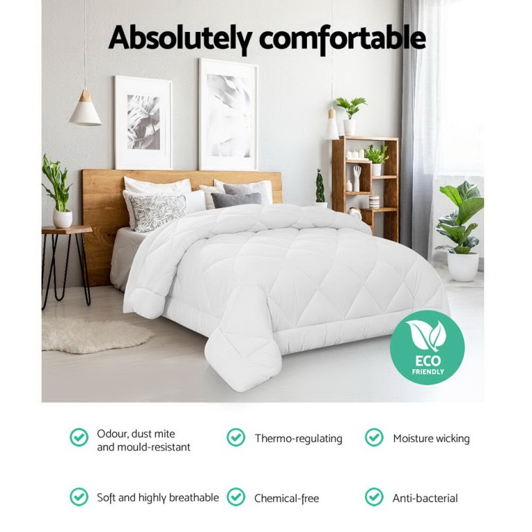 giselle bedding 800gsm microfibre bamboo quilt queen White eco-friendly quilt on modern bedroom bed