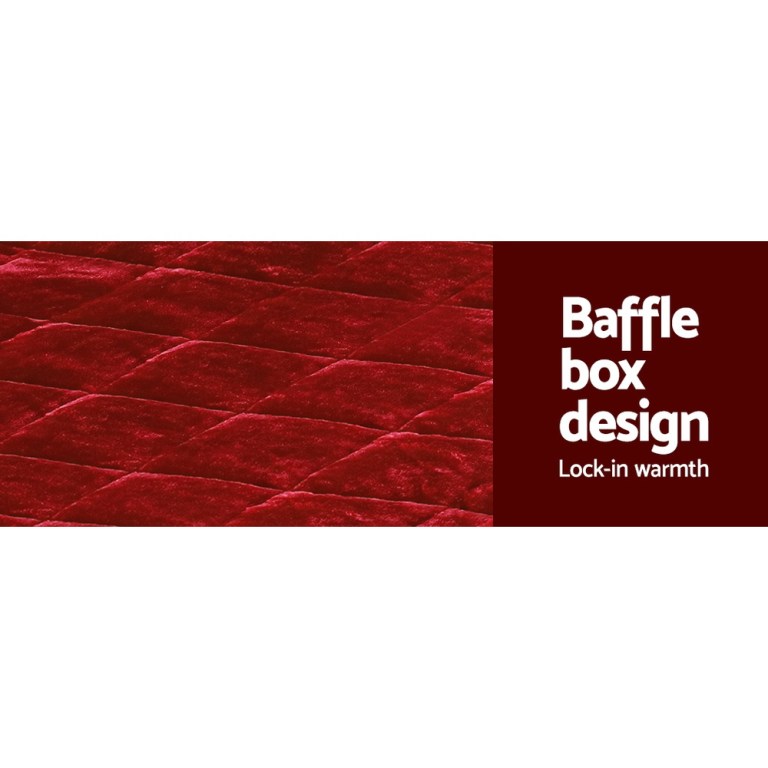 Red quilted blanket with baffle box design