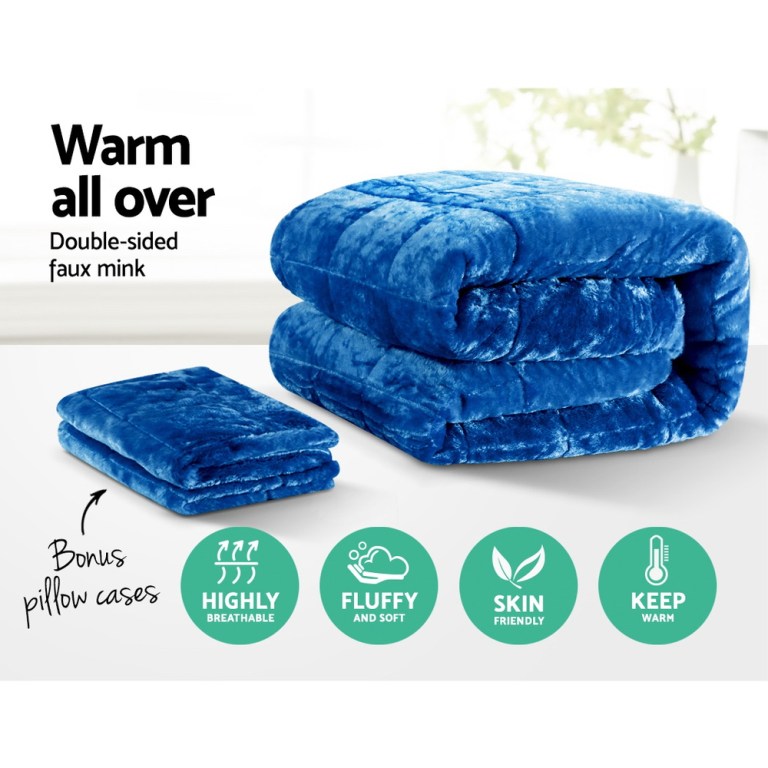 Blue double-sided faux mink blanket set