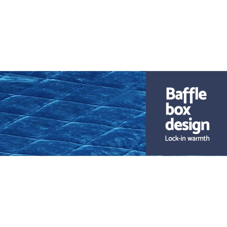 Blue quilted blanket with baffle box design